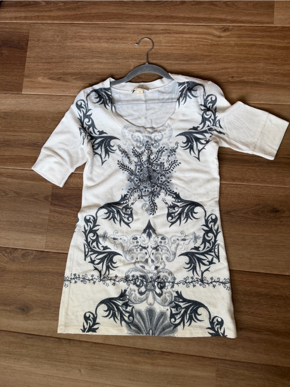 Forever 21 Cream Top with Gray Medallion Print